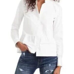 J. Crew White Long Sleeve Button Down Shirt w Peplum Women's Size 4